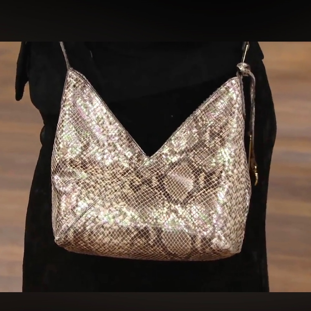 G.I.L.I. Italian Leather Crisscross Crossbody in Mermaid Snake Print. NEW